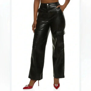 Hot Kiss Women's Black Cargo Faux Leather Size 7